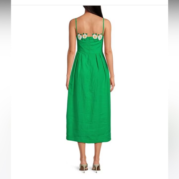 NWT Fanm Mon Citron White Full Bloom Rose Embroidered Detail Linen Midi Dress - Picture 4 of 9